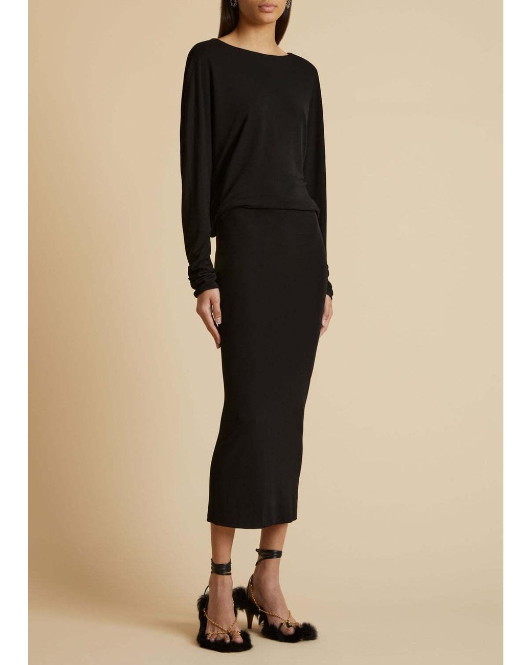 Khaite Black The Trina Long-Sleeved Open-Back Midi Dress