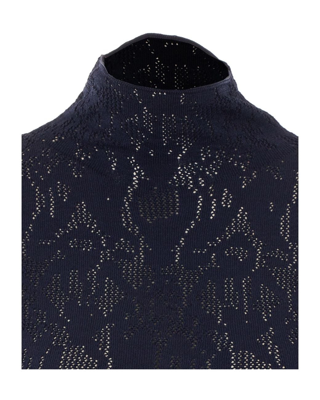 Dondup Blue Sheer Turtleneck Knitted Dress