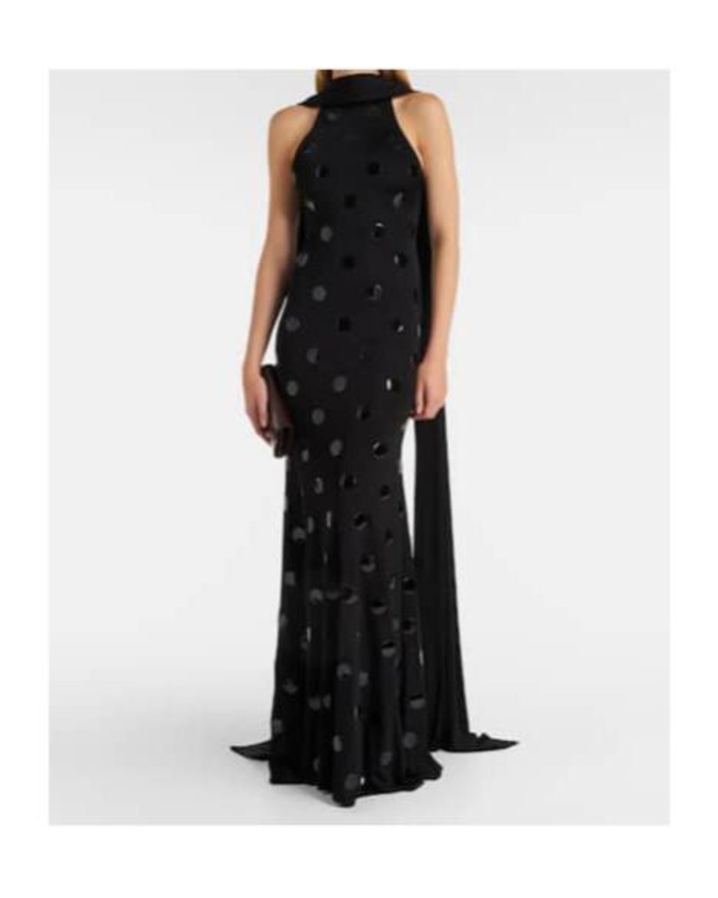 David Koma Black Embellished Scarf-Detail Jersey Gown