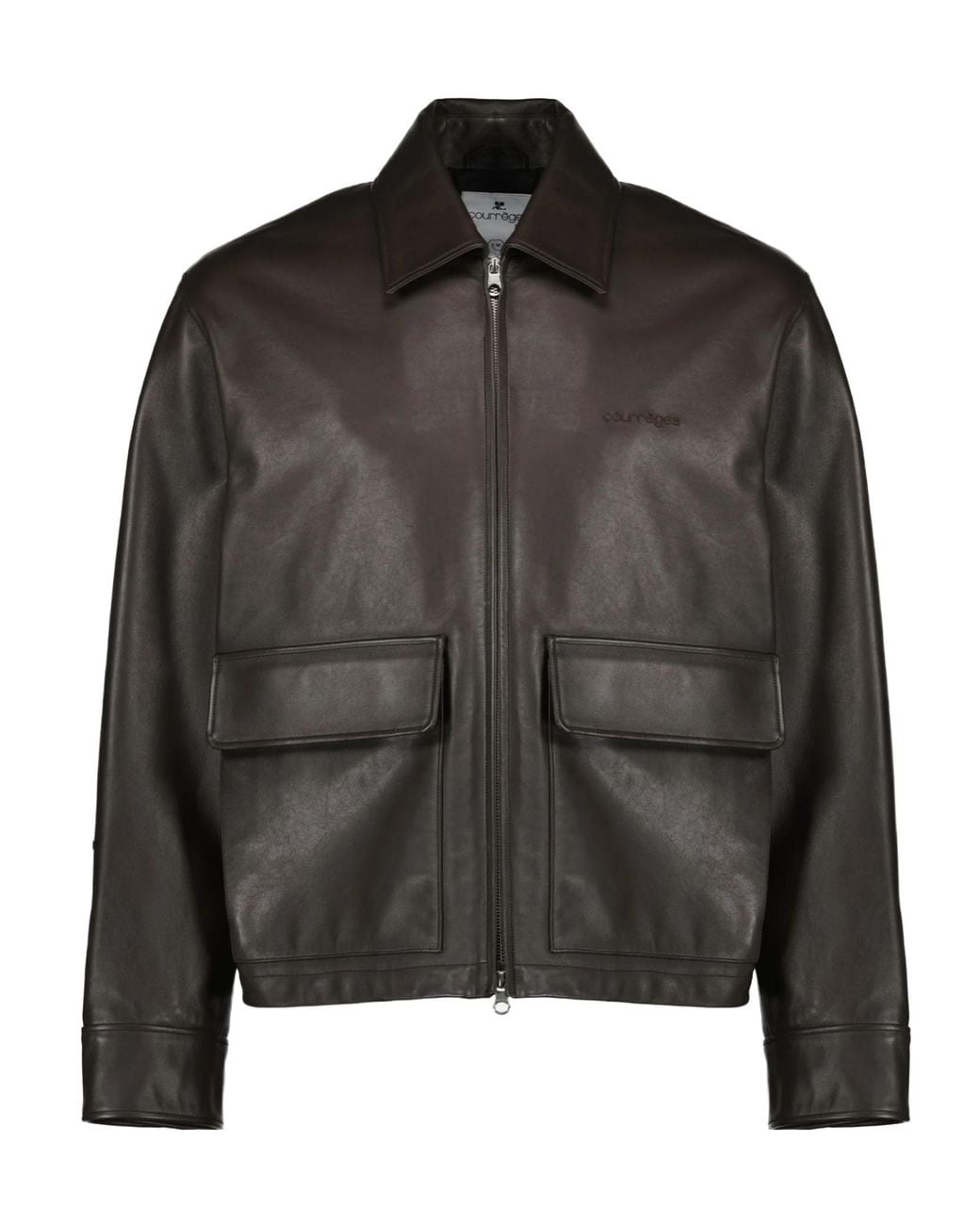 Courreges Black Double-Pocket Lapel Leather Jacket for men