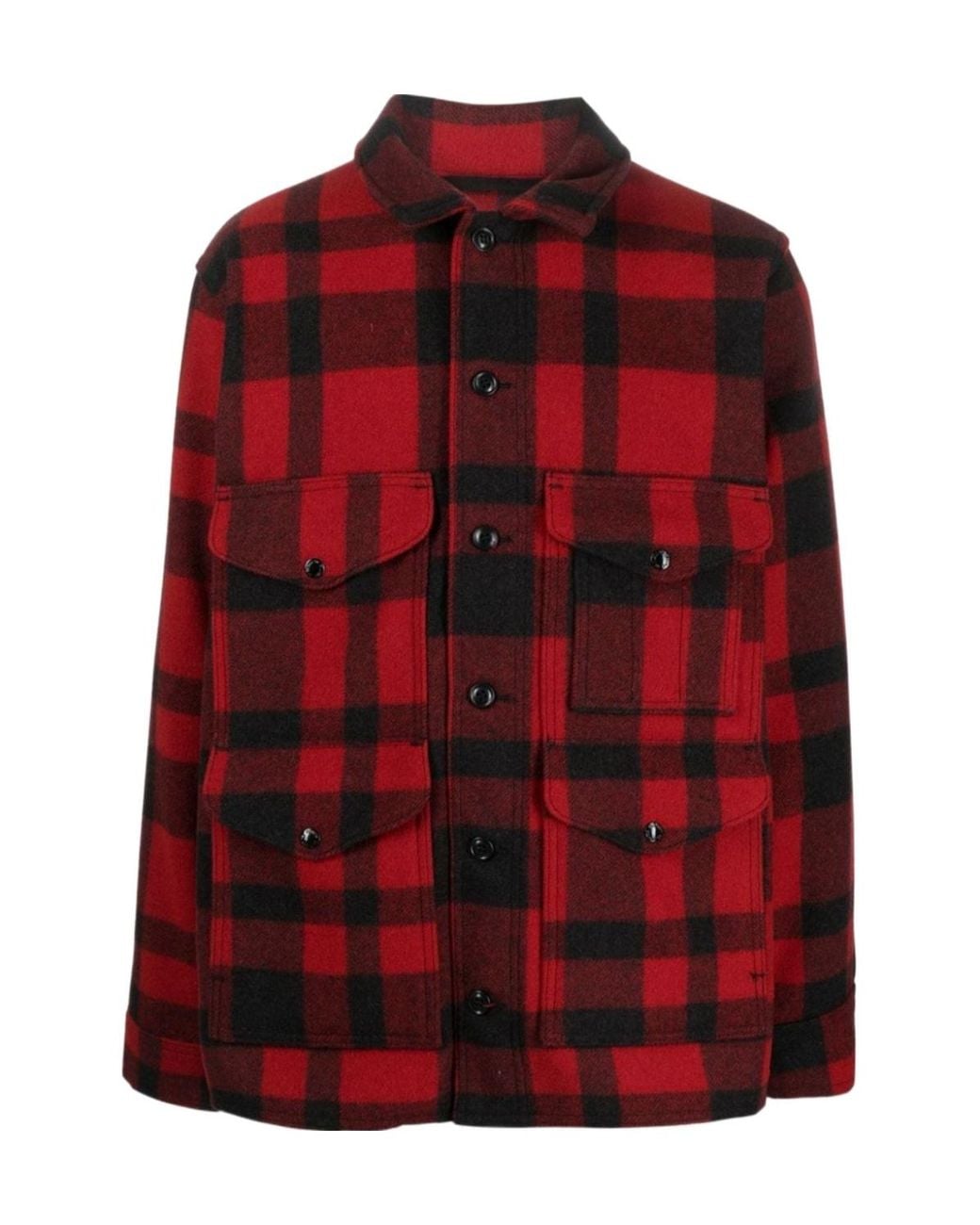 Filson Red Mackinaw Plaid Buttoned Shirt Jacket for men