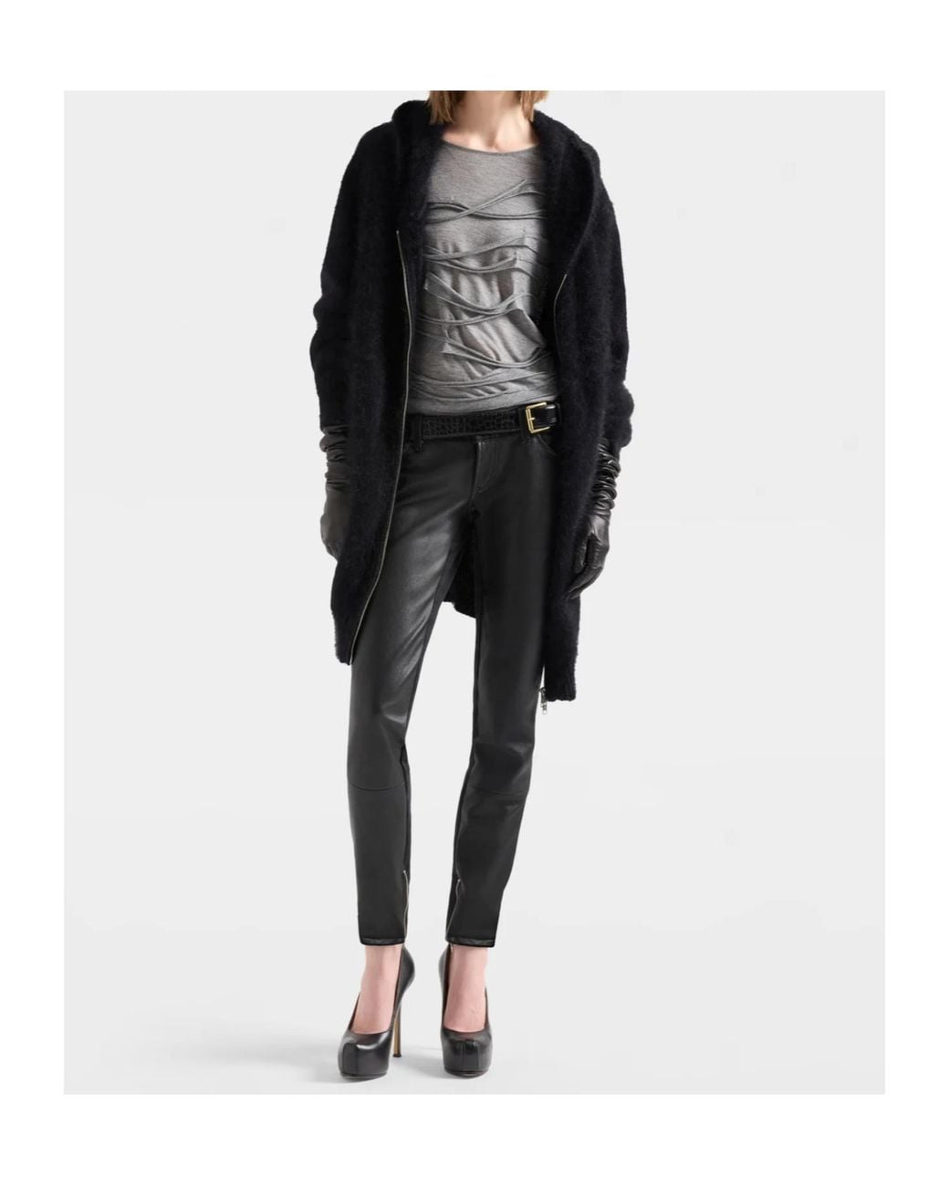 7 For All Mankind Black Fuzzy Zip Hooded Sweater