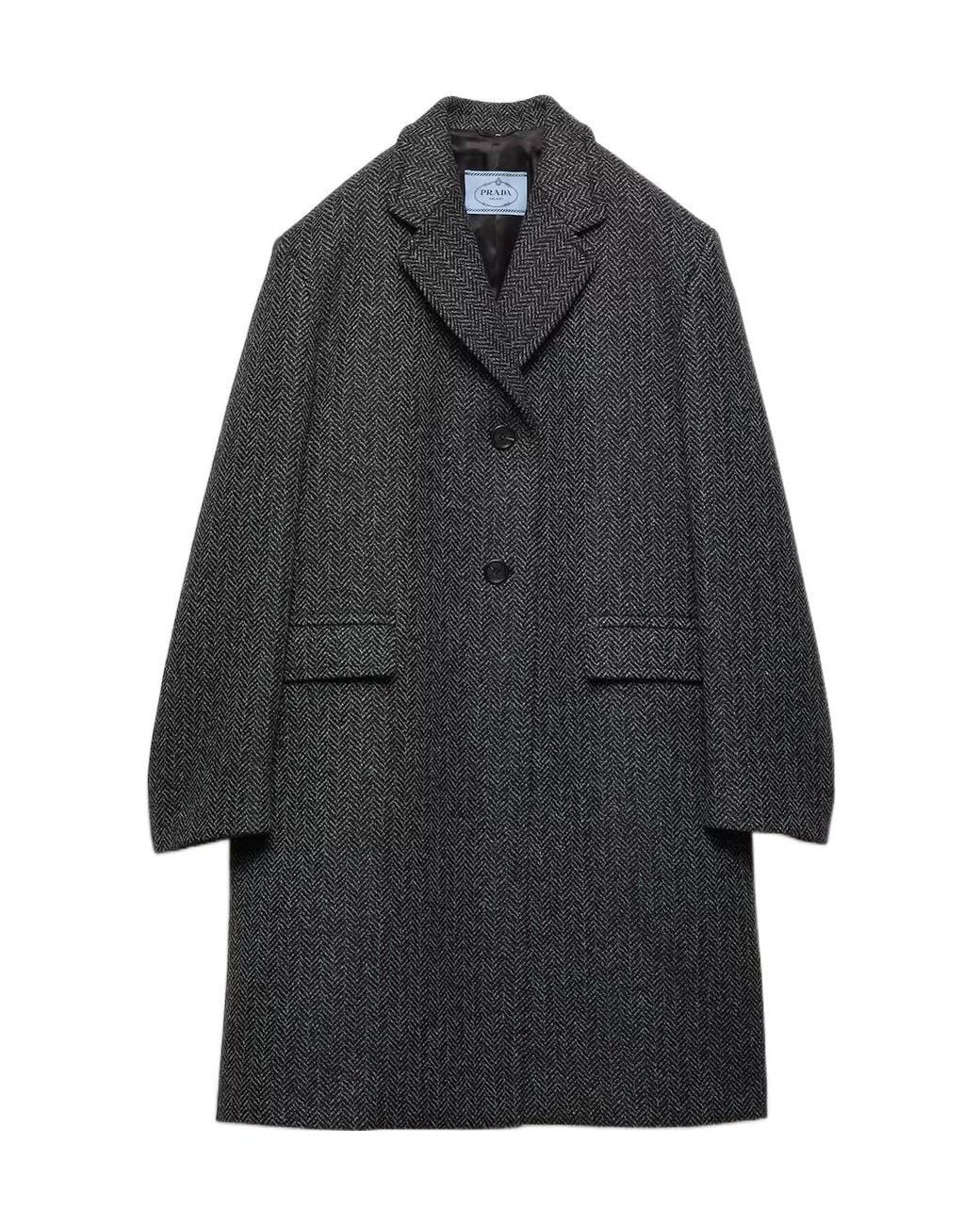 Prada Gray Single-Breasted Chevron Wool Jacket