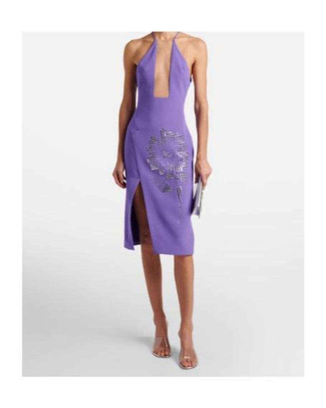 David Koma Purple Asymmetric Embellished Floral Midi Dress