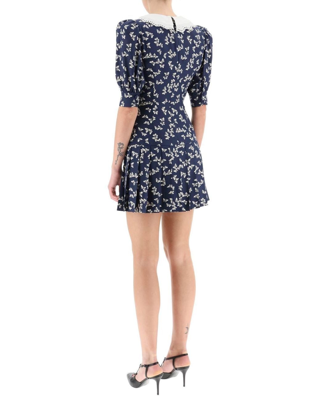 Alessandra Rich Blue Butterfly-Print Flared Minidress