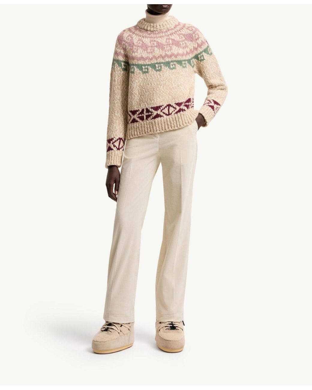 Moncler Natural Grenoble Jacquard Crew Neck Knitted Sweater