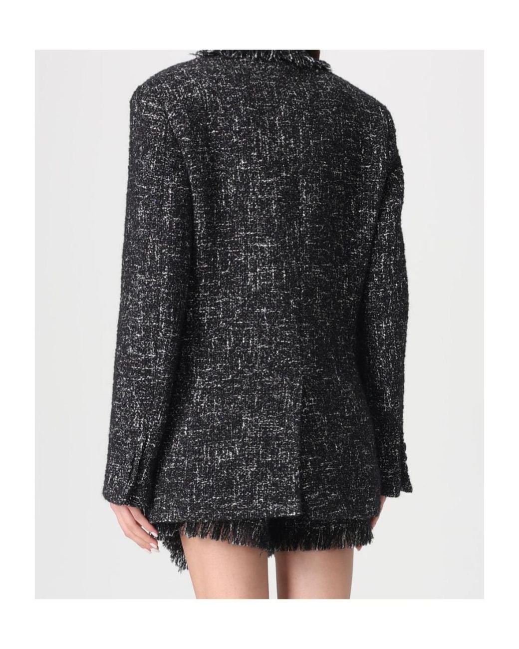 MSGM Black Fringed Tweed Blazer