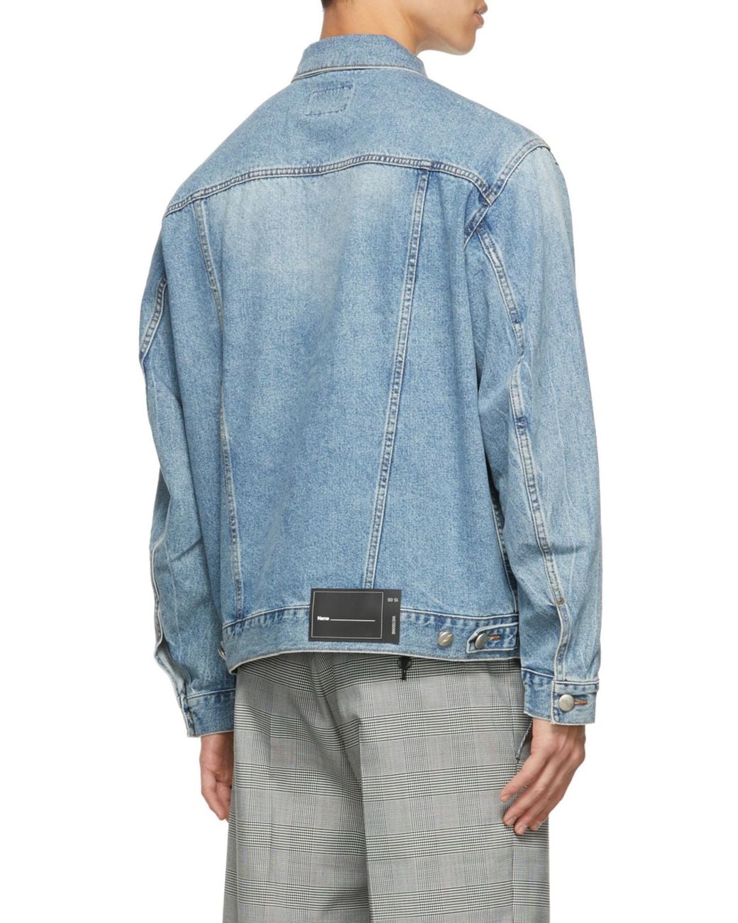 we11done Blue Logo-Print Zip-Detail Denim Jacket for men