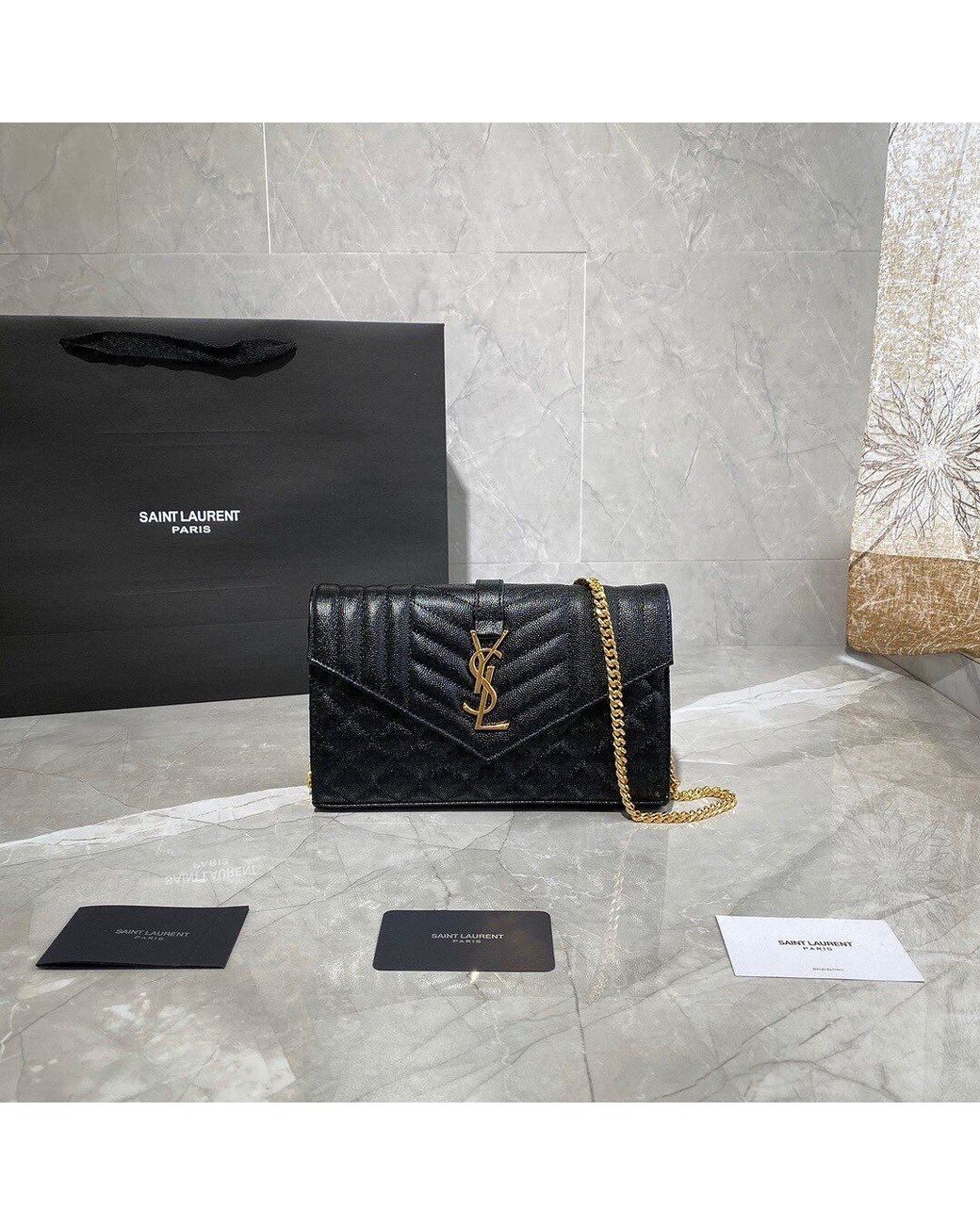 Saint Laurent Black Envelope Matelassé Small Crossbody Bag