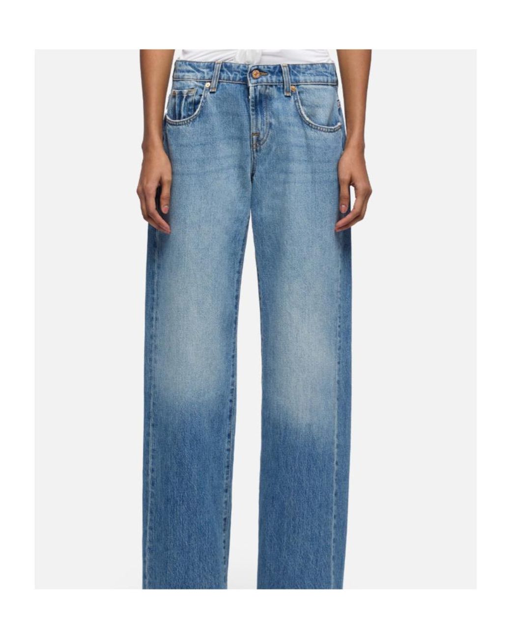 7 For All Mankind Blue Distressed Straight-Leg Jeans