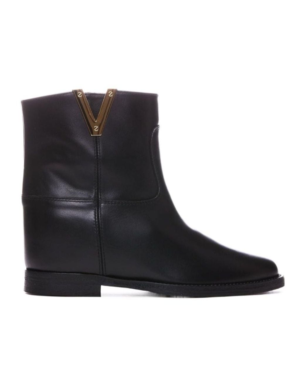 Via Roma 15 Black V Logo Round-Toe Boots