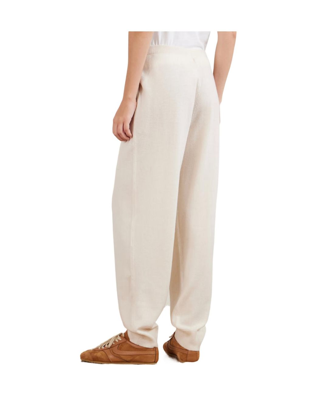 Allude White Cashmere-Blend Tapered Pants