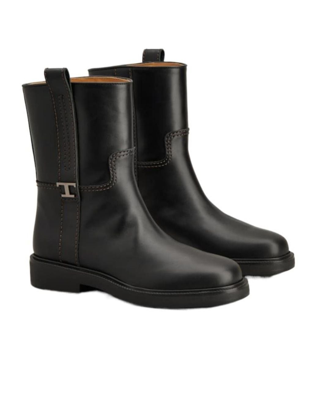 Tod's Black Round Toe Ankle Boots