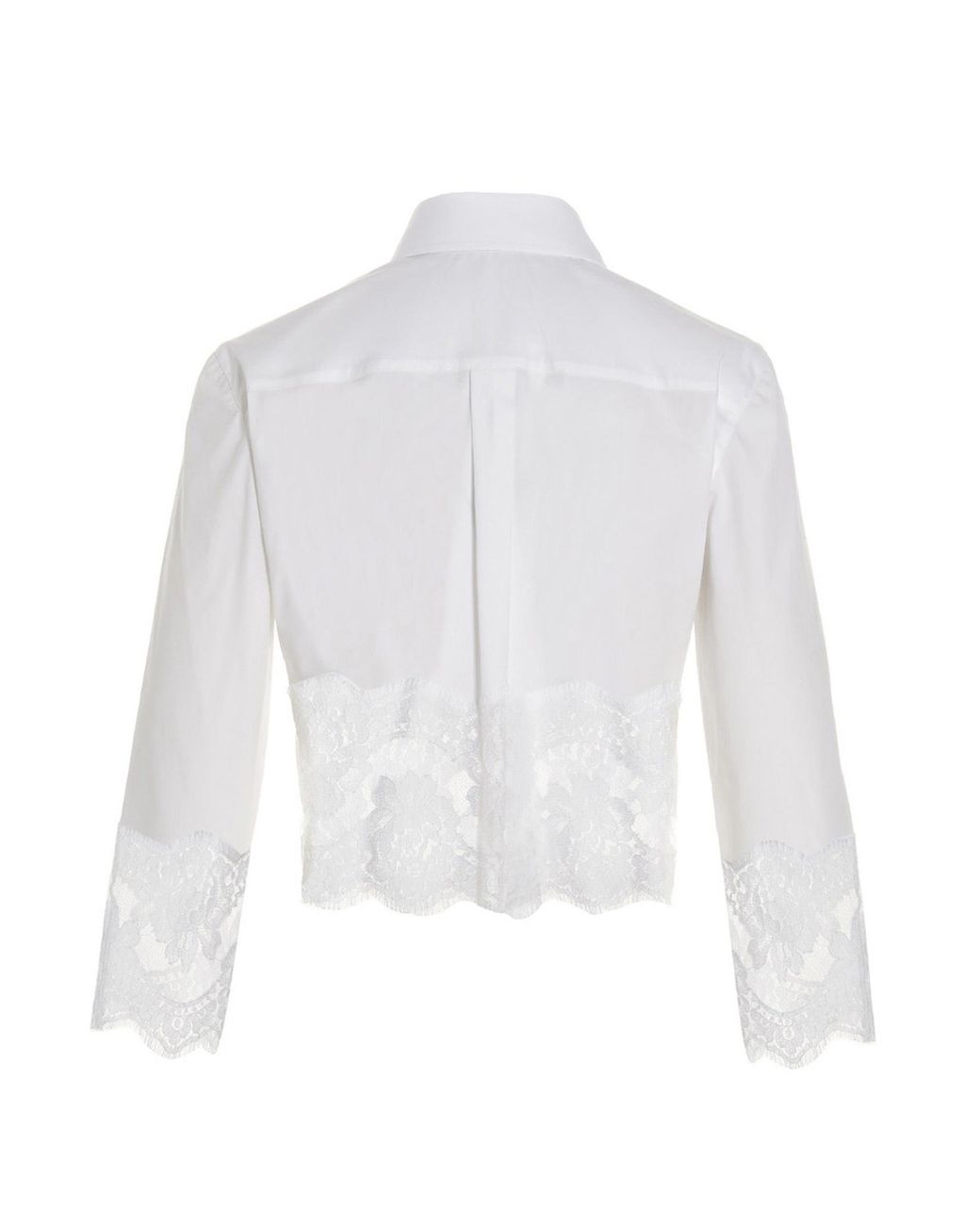 Dolce & Gabbana White Lace Detailed Cropped Poplin Shirt