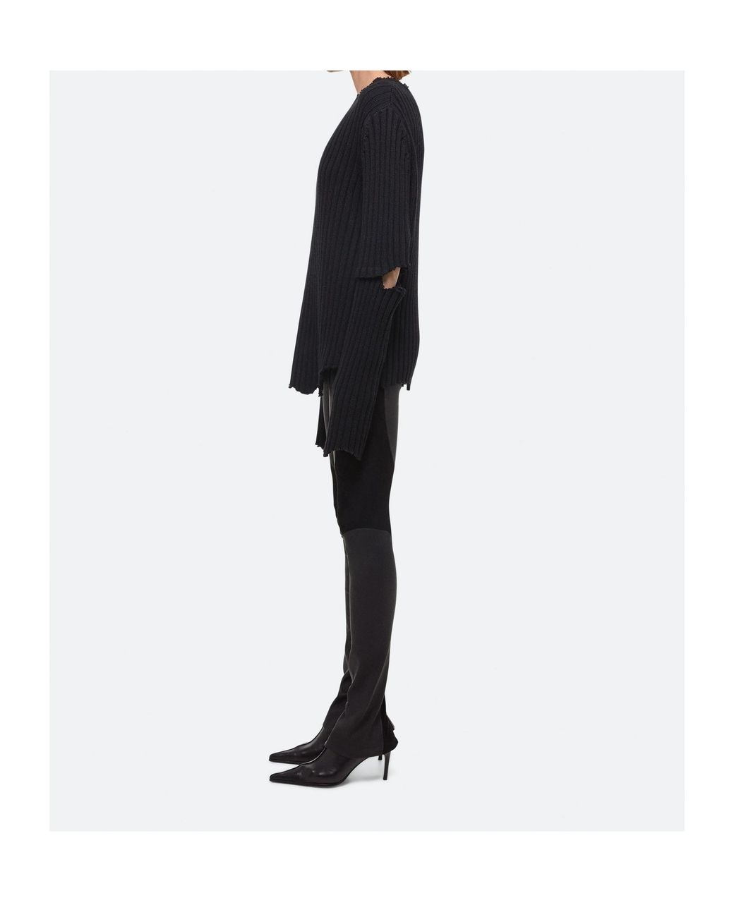 Helmut Lang Black Distressed Ribbed Jumper