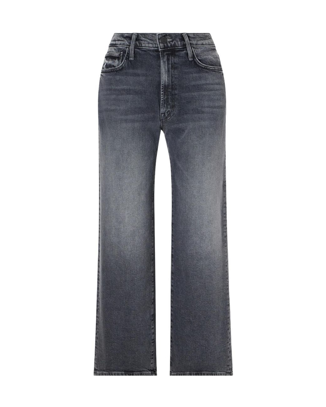 Mother Blue Cropped Mid-Rise Straight-Leg Jeans