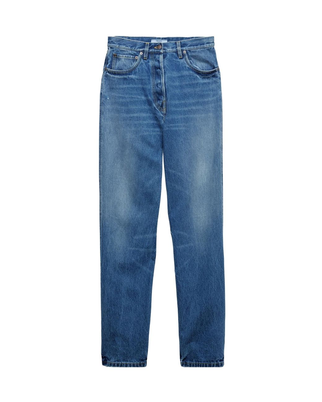Prada Blue Logo Patch Wide-Leg Jeans