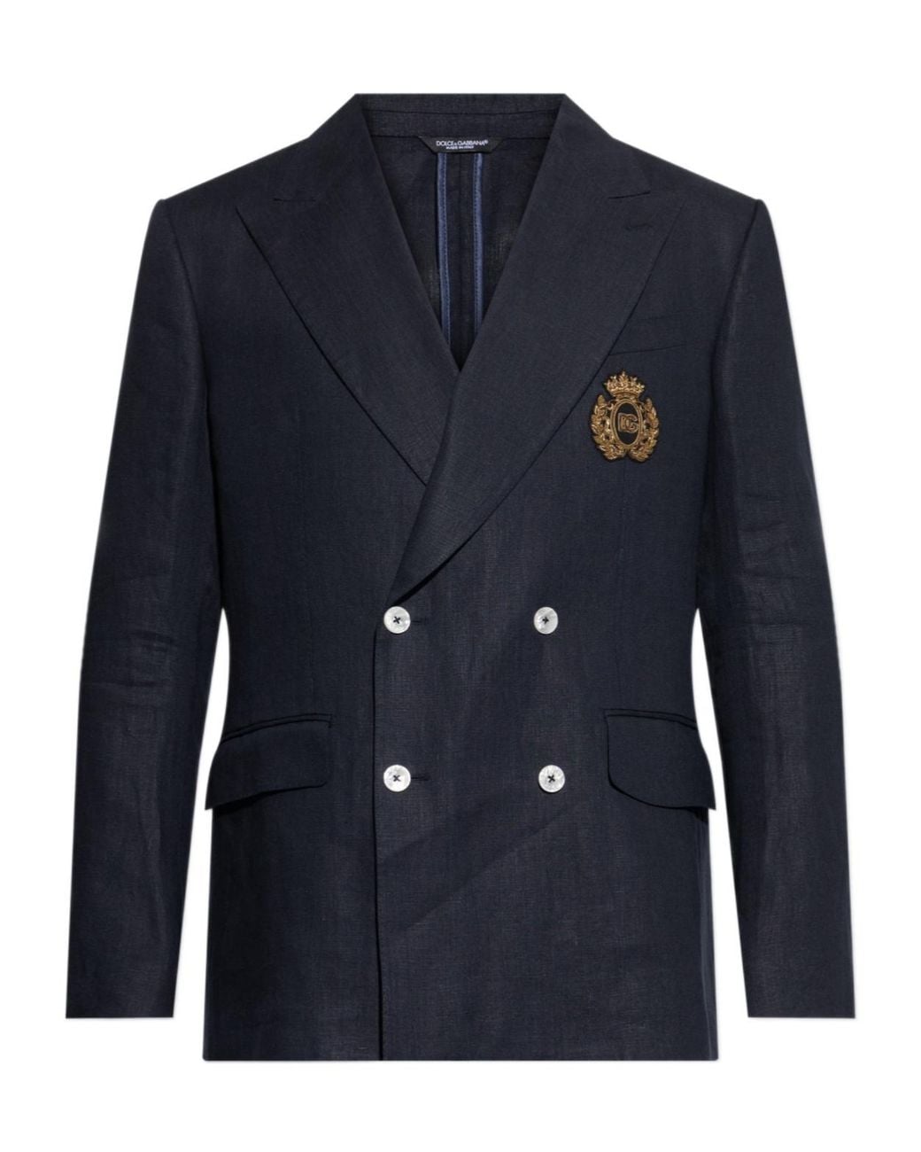 Dolce & Gabbana Blue Heraldic Emblem Double-Breasted Tailored Jacket for men
