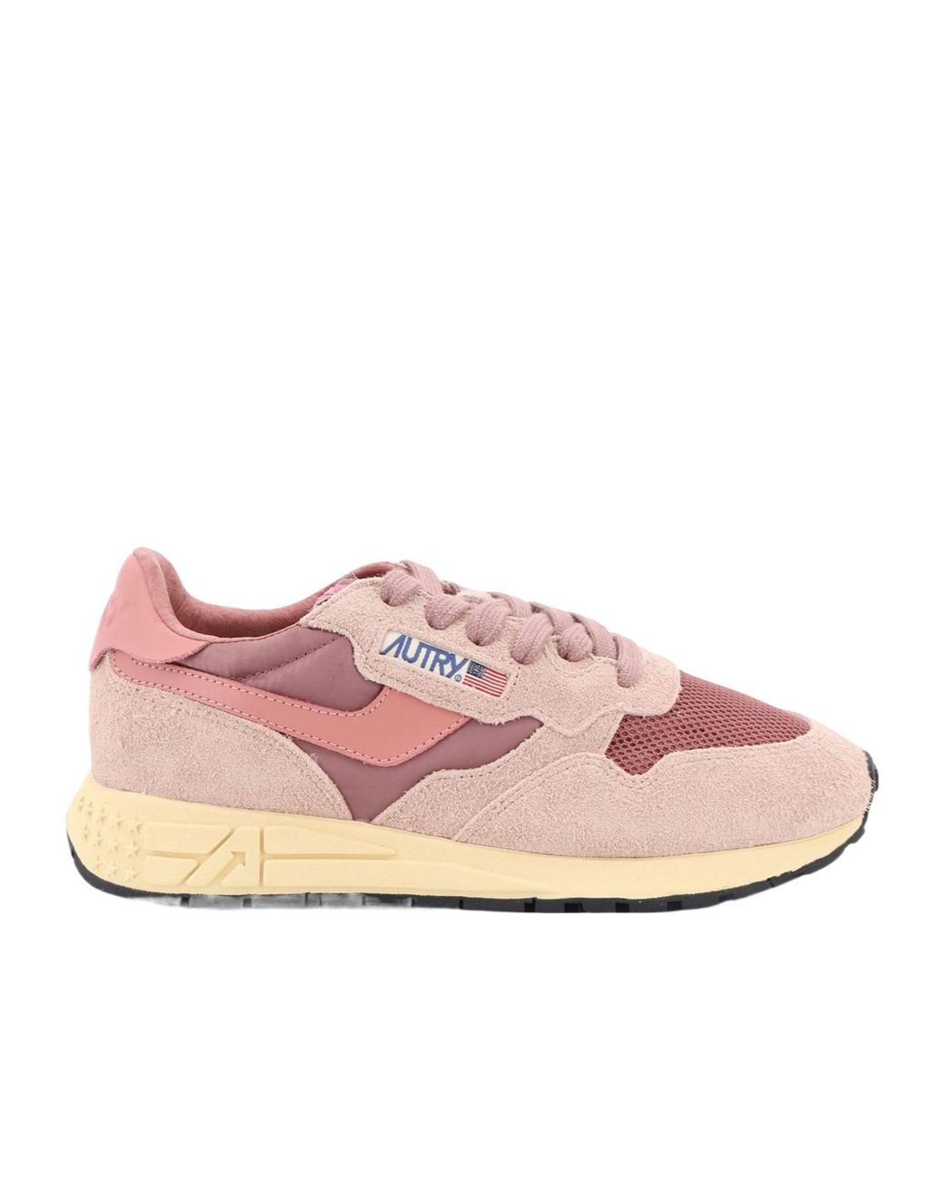 Autry Pink Reelwind Low Mesh And Suede Sneakers