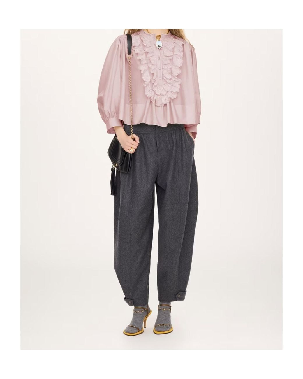 Chloé Pink Chloé Gathered Ruffle Top
