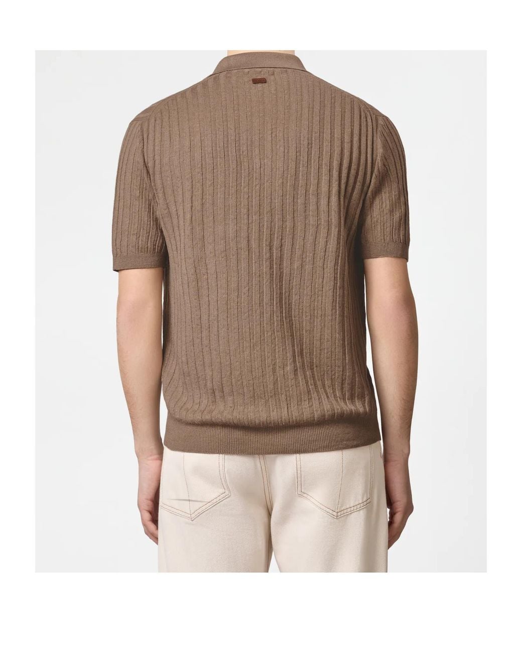 Tod's Brown Ribbed Short-Sleeve Polo Shirt for men