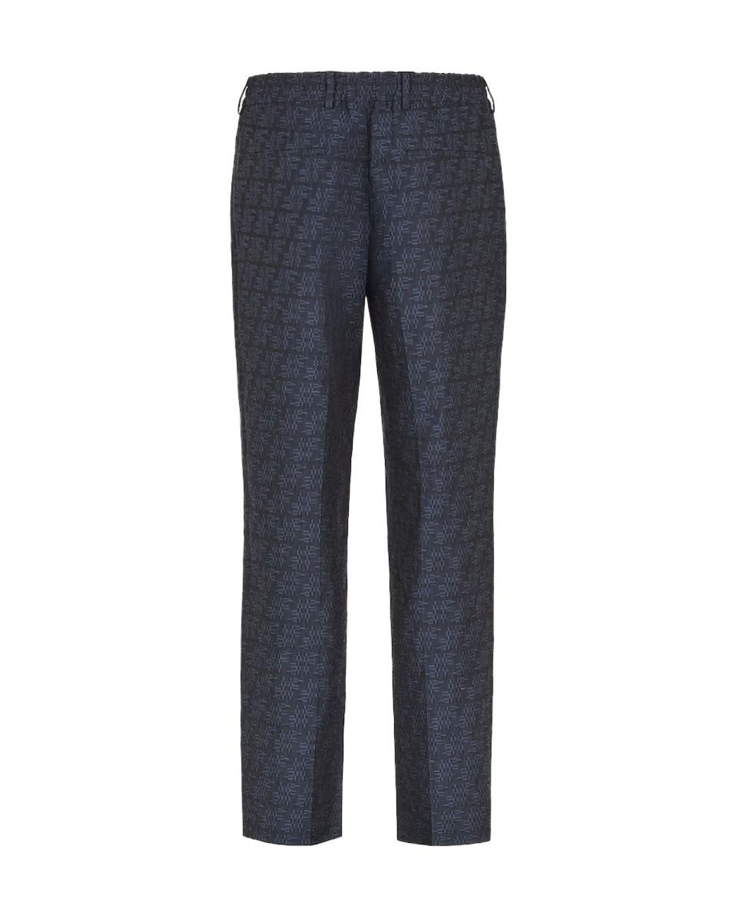 Fendi Blue Ff Labyrinth Jacquard Trousers for men