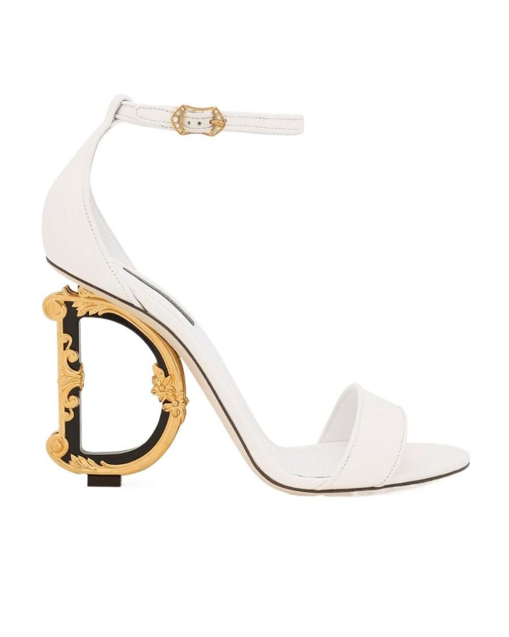 Dolce & Gabbana White Baroque Dg Heel Sandals