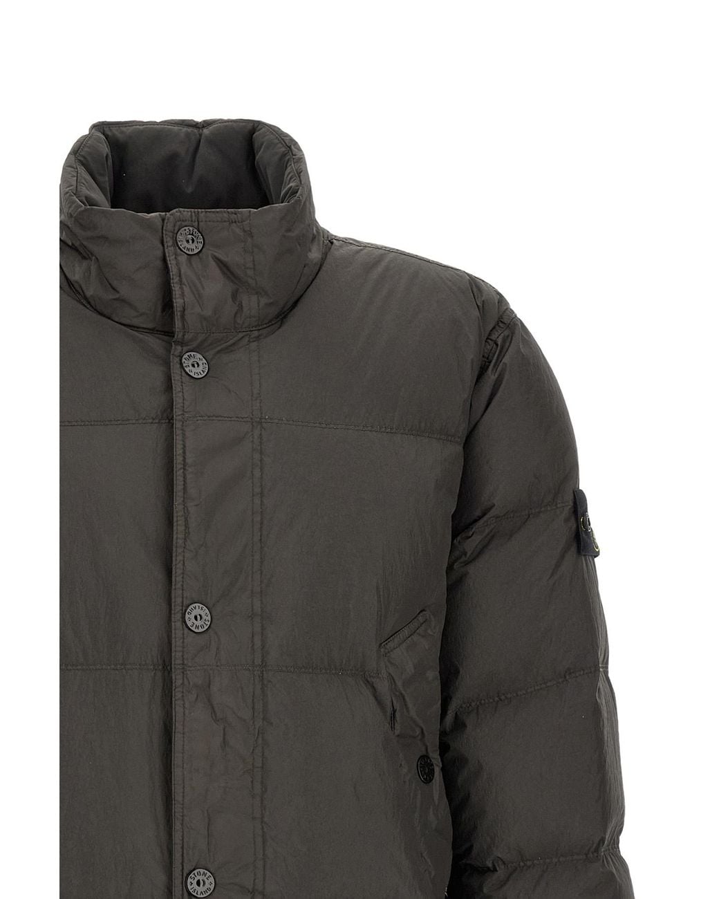 Stone Island Gray High Collar Down Jacket for men