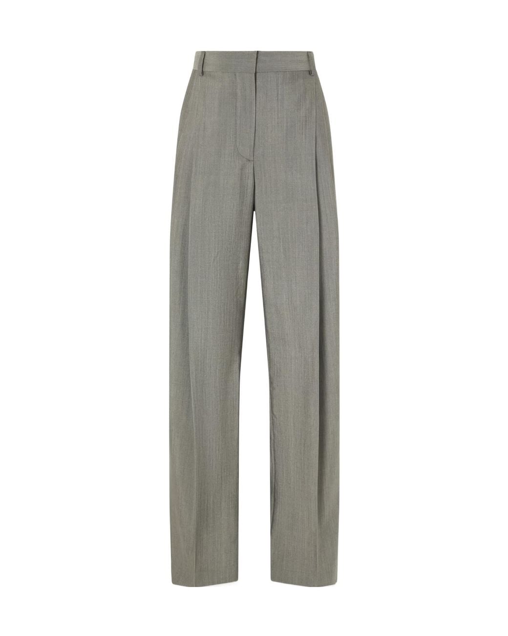 Stella McCartney Gray Pleated Wool-Blend Straight-Leg Pants