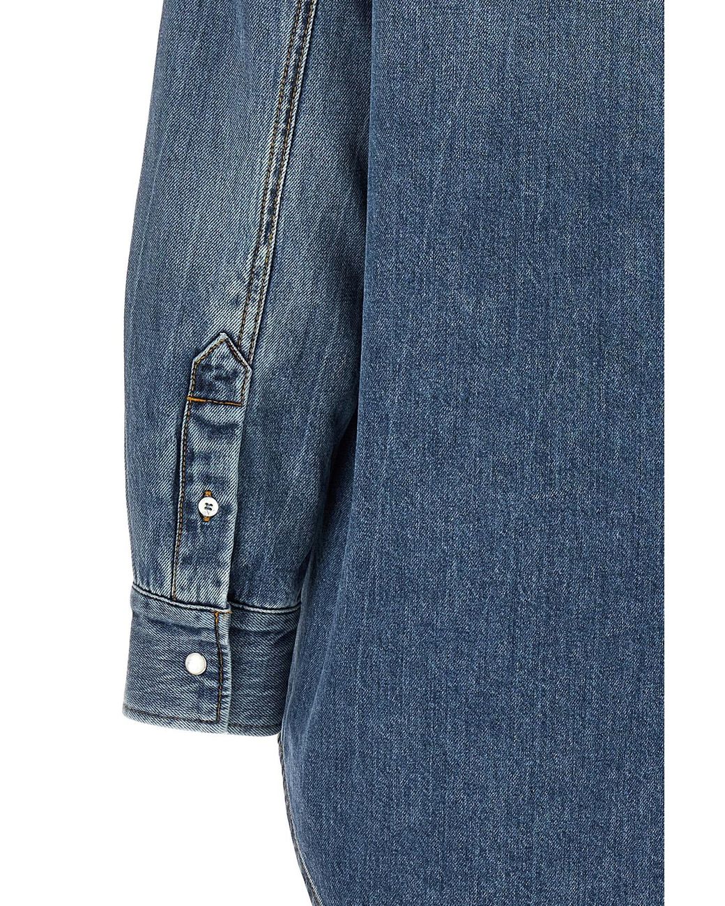 Gucci Blue Logo Plaque Collared Long-Sleeve Shirt