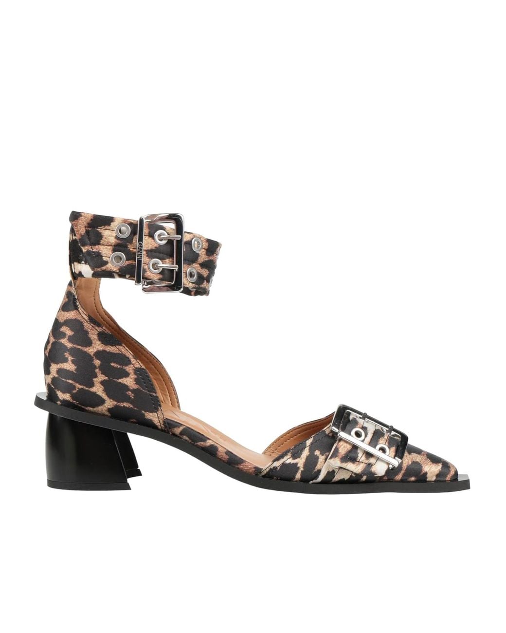 Ganni Metallic Leopard Print Satin High Heels