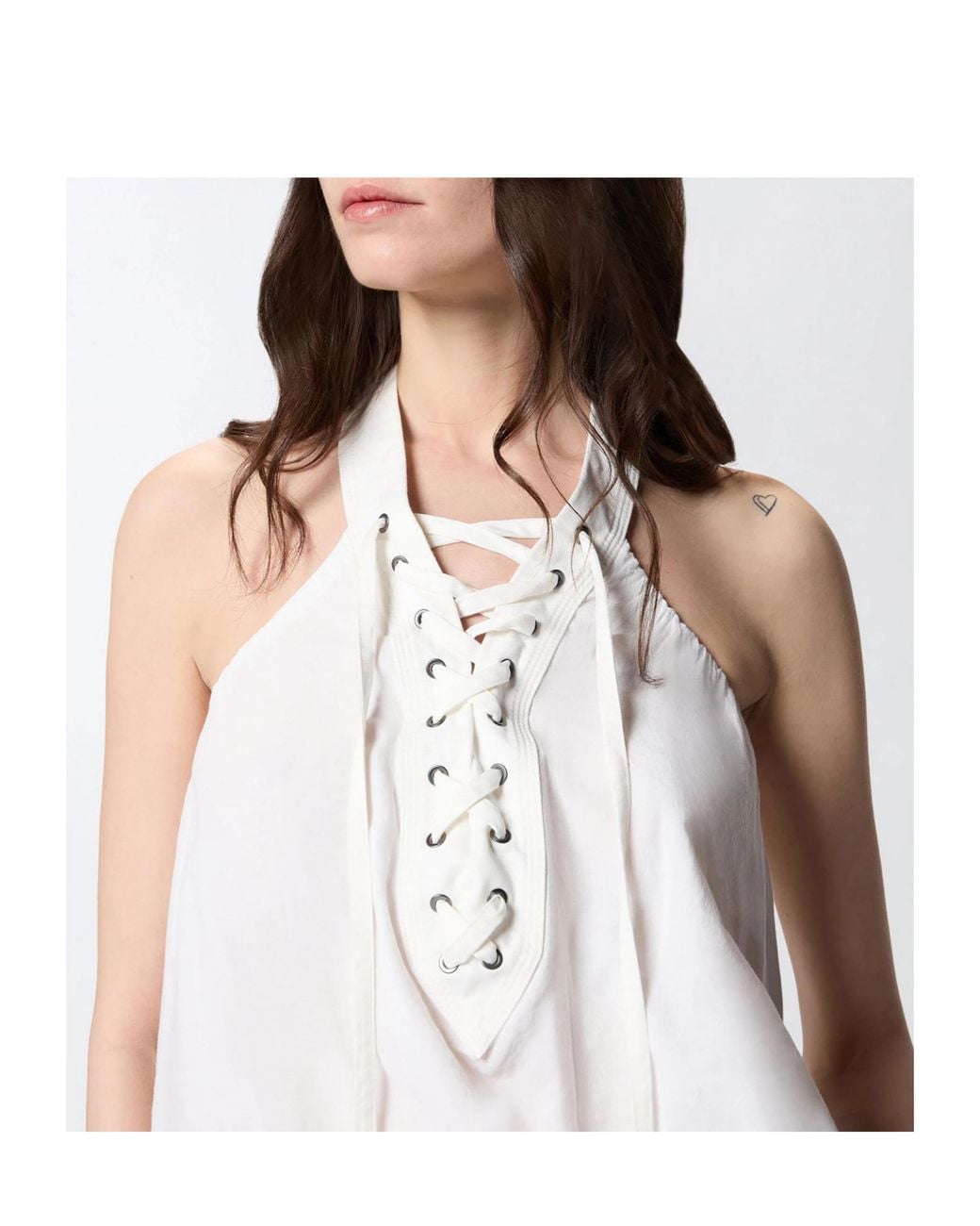 Pinko White Lace-Detail Halterneck Blouse