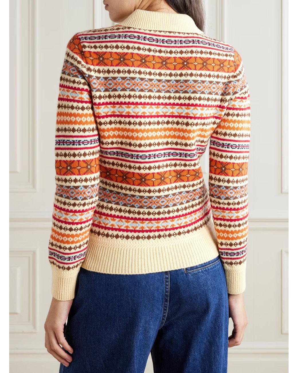 Bally Orange Jacquard Knit Wool Polo Shirt