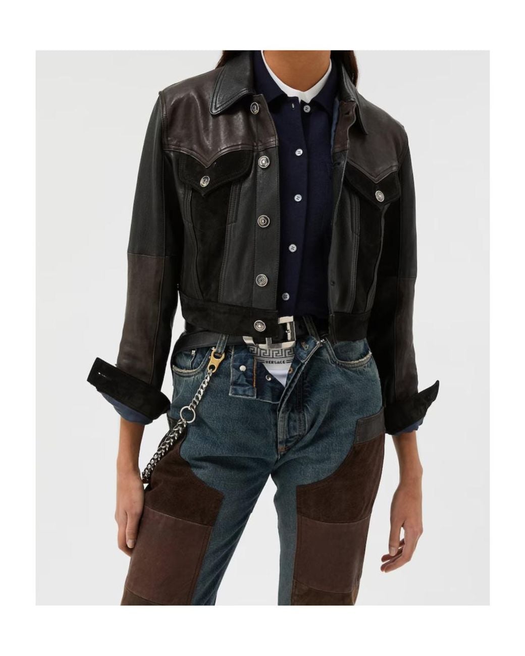 Versace Black Slim Leather Patchwork Jacket