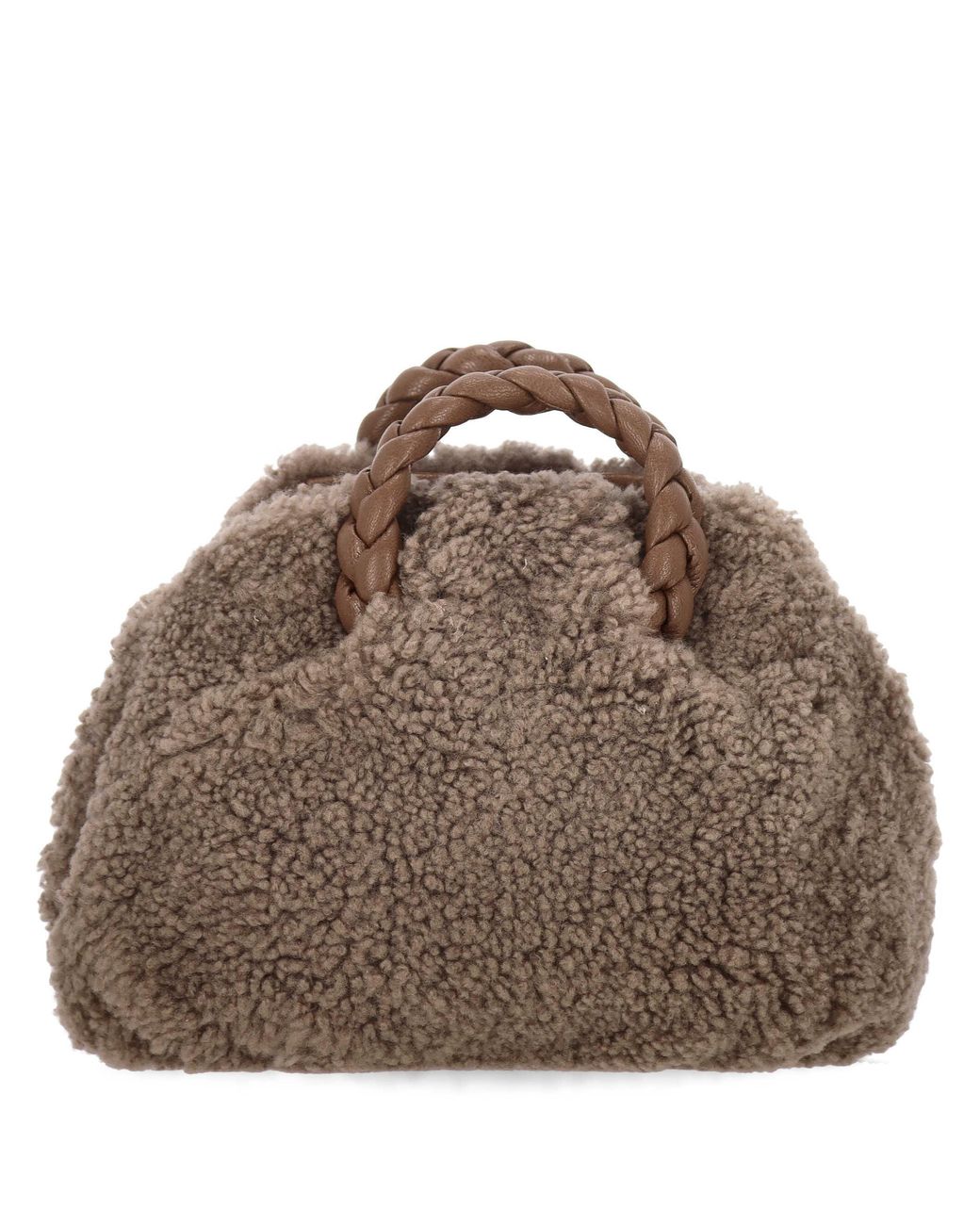 Hereu Brown Braided-Handle Shearling Tote Bag
