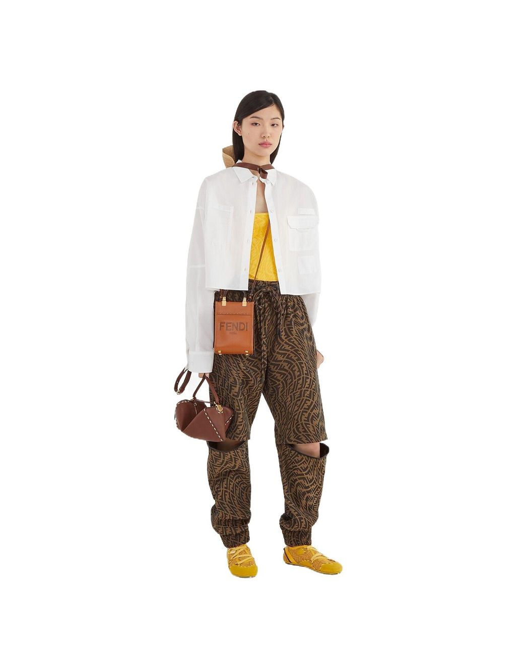 Fendi Brown Sunshine Mini Shopper Tote Bag