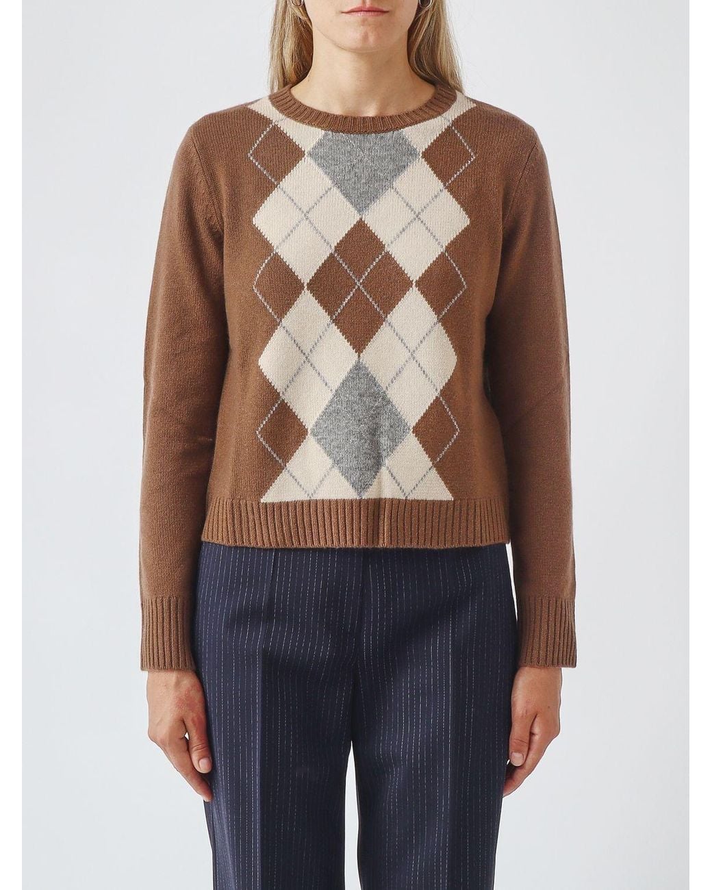 Max Mara Brown Argyle-Pattern Sweater