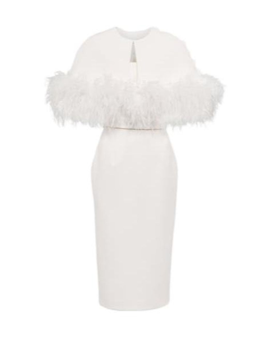 Safiyaa White Feather-Embellished Crepe Midi Dress