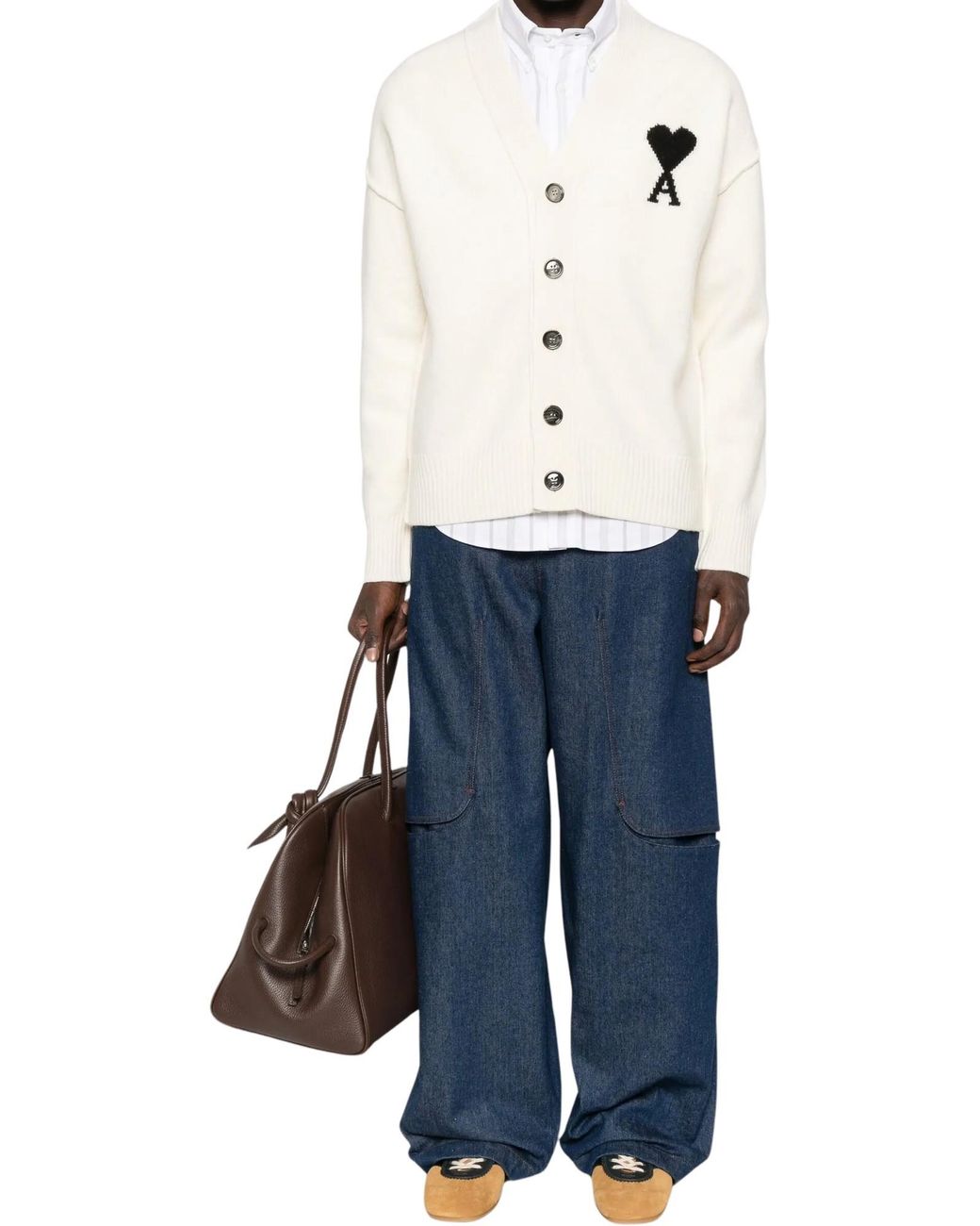 AMI White Ami De Coeur V-Neck Cardigan for men