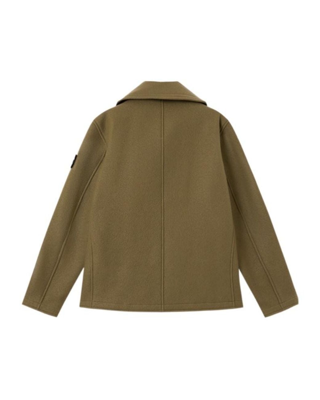 Stone Island Green Logo Patch Double-Breasted Coat for men