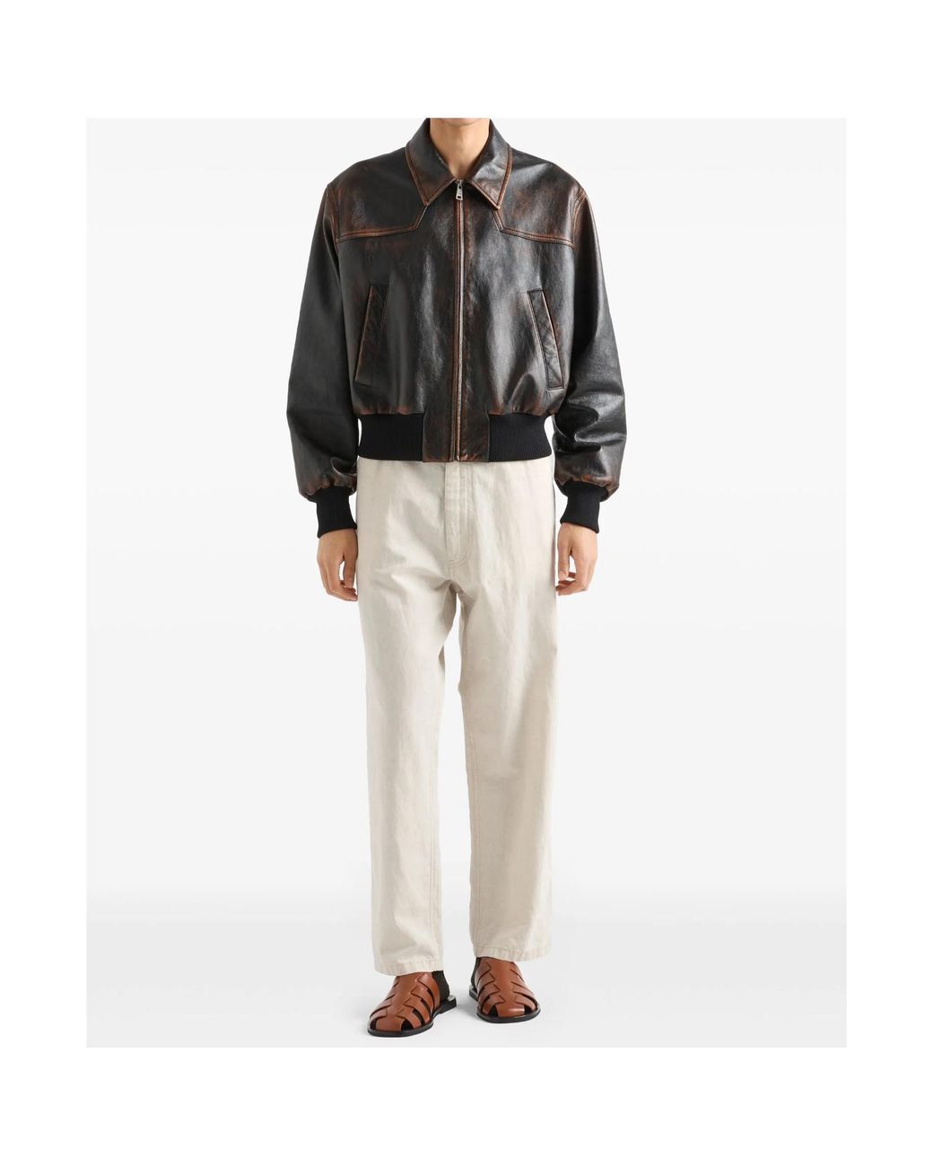 Prada White Chambray Triangle-Logo Pants for men