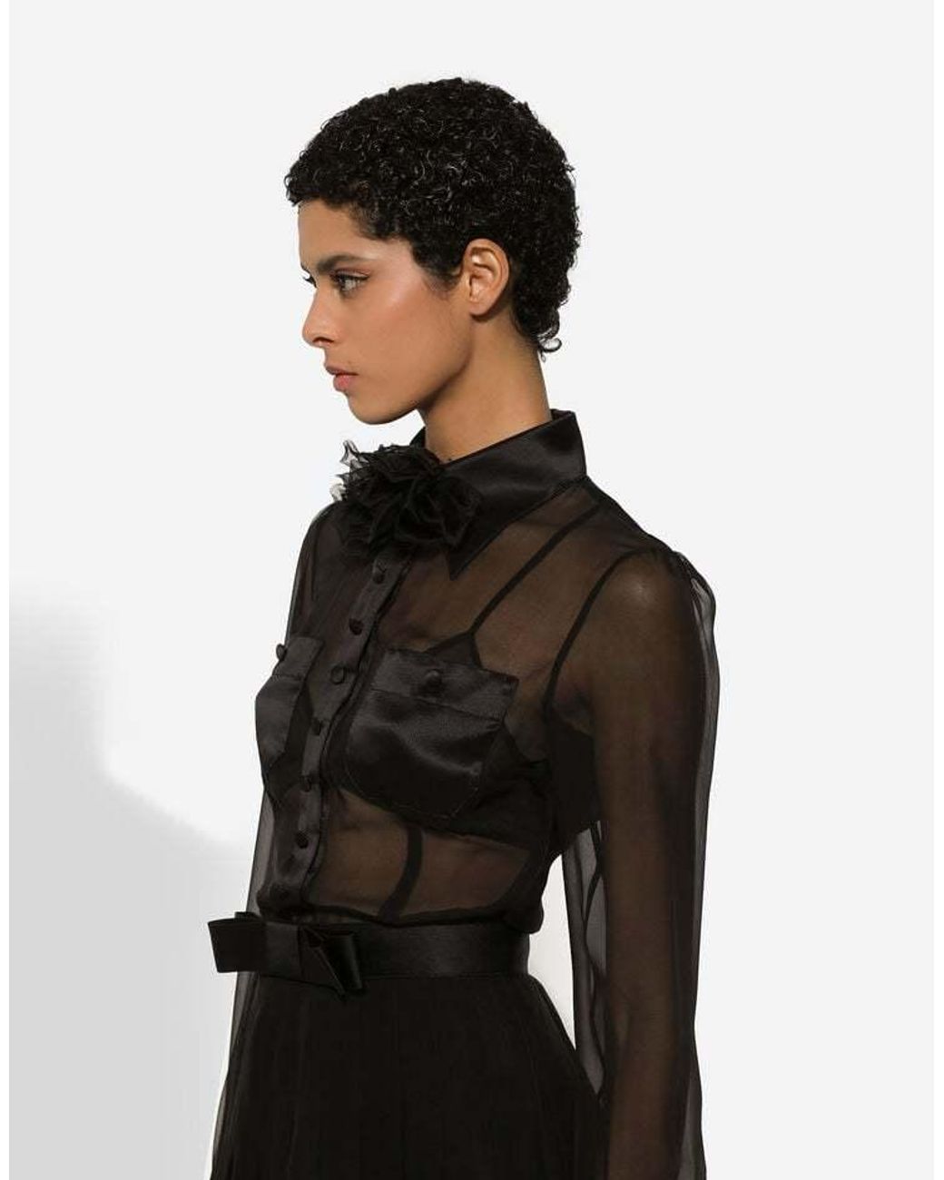 Dolce & Gabbana Black Chiffon Shirt Dress