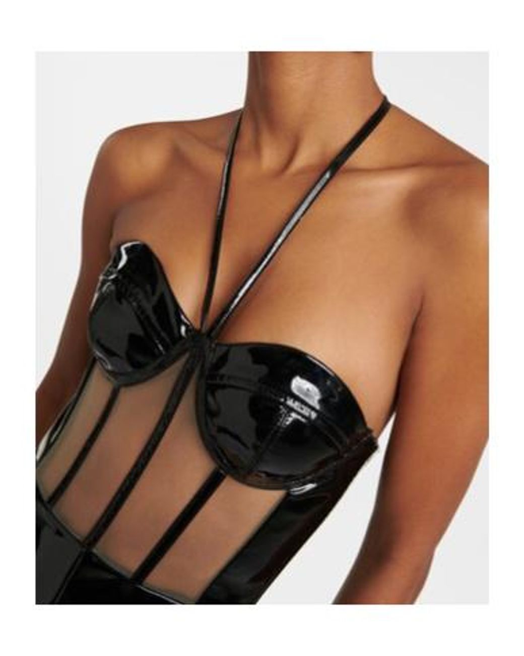 David Koma Black Corset Patent Leather Midi Dress