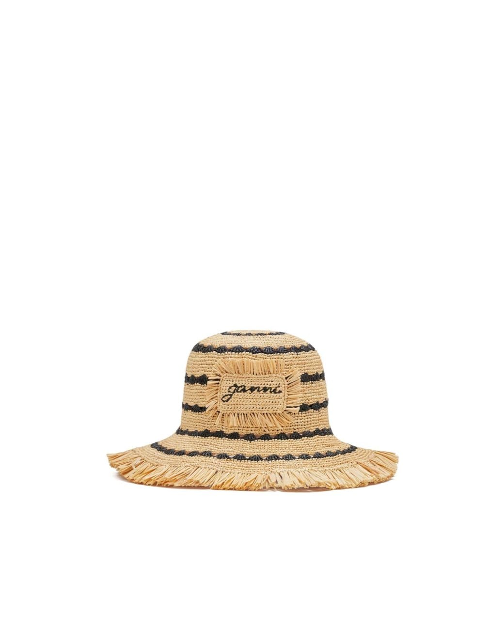Ganni Metallic Frayed Striped Bucket Hat