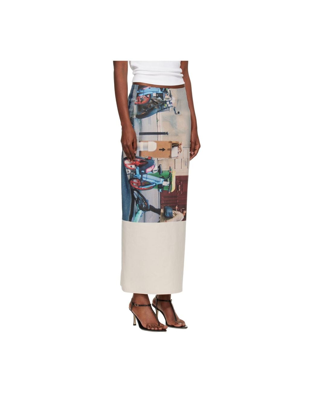 Issey Miyake White Graphic-Print Midi Skirt