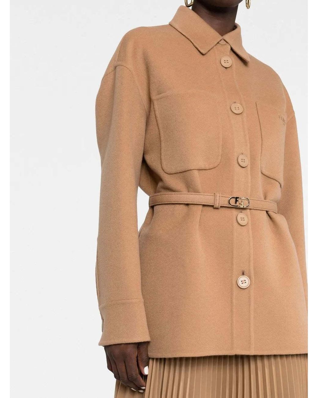 Fendi Natural Logo Plaque Belted Jacket