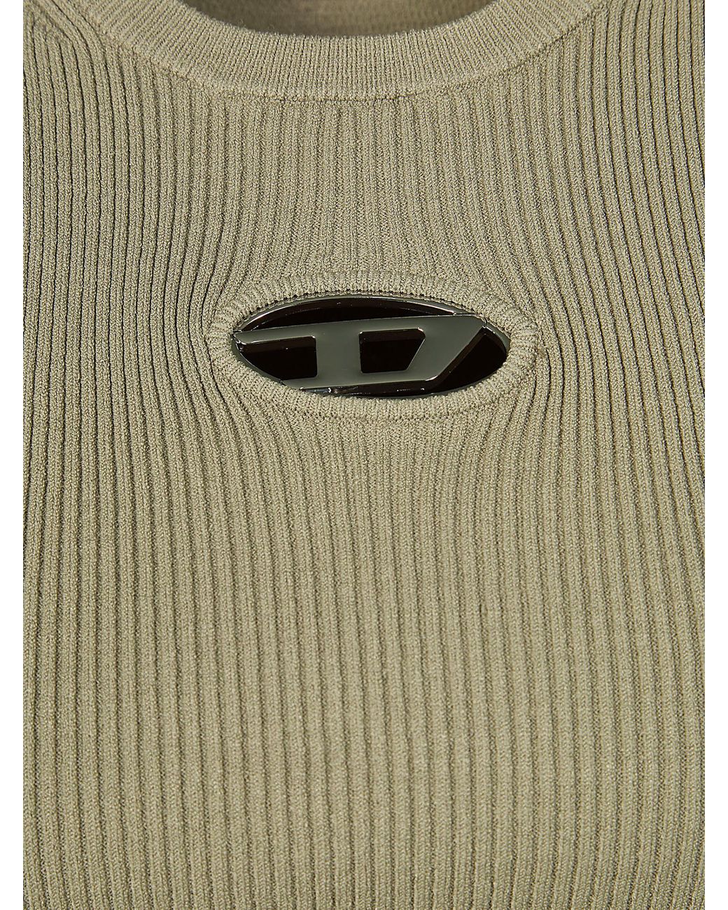 DIESEL Green Caddix Logo Plaque Ribbed-Knit Top