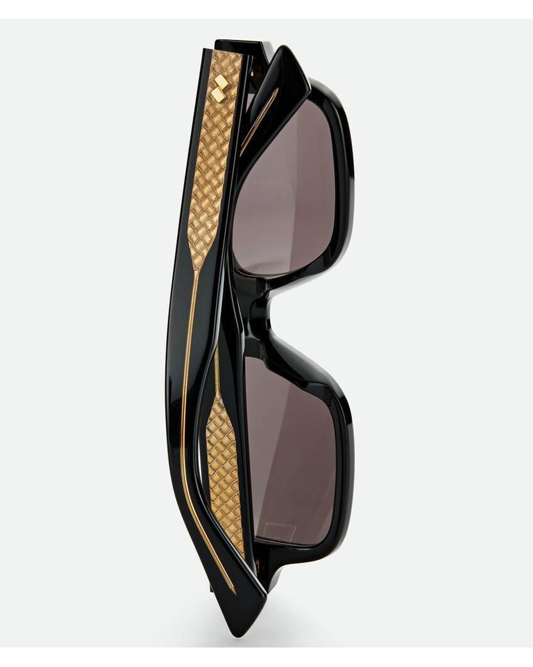 Bottega Veneta Black Intrecciato Rectangular Sunglasses