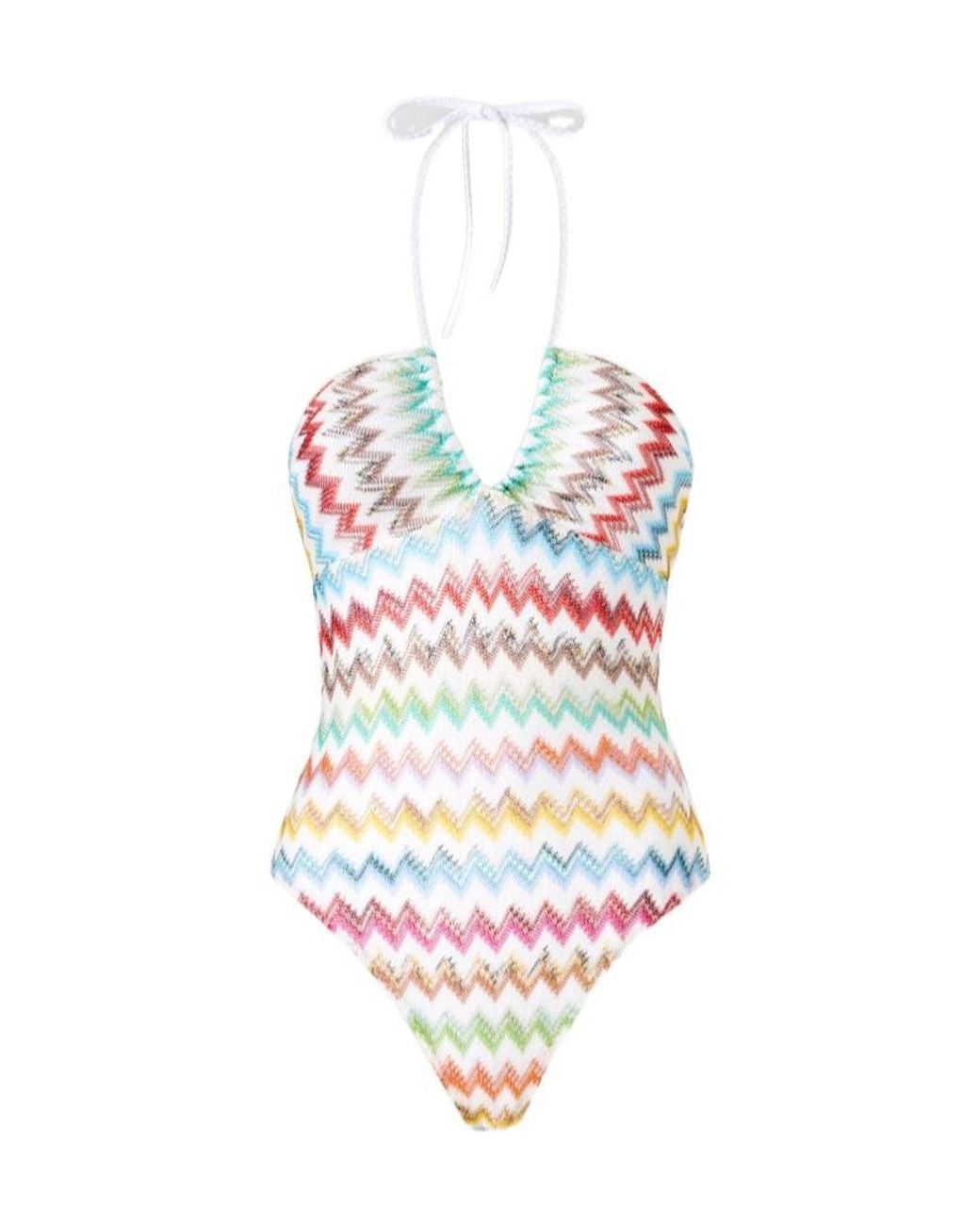 Missoni White Zigzag-Knit Halterneck Swimsuit