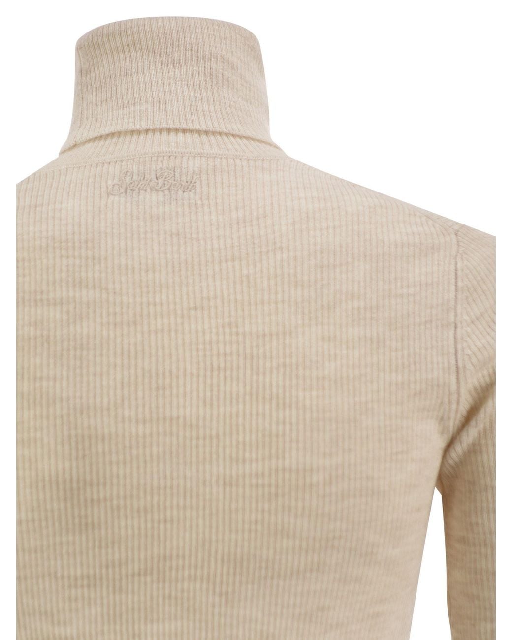 Mc2 Saint Barth Natural Erika Ribbed Roll Neck Knitted Sweater